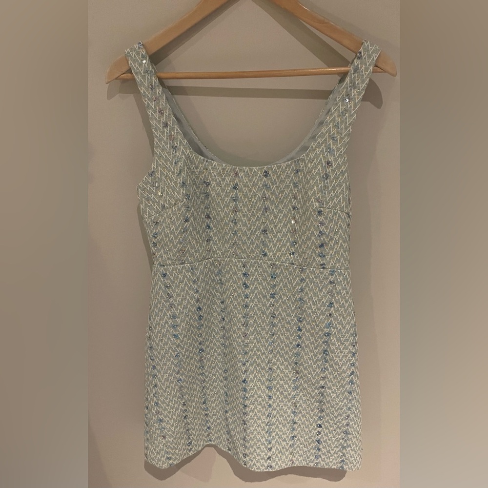 Storia Y2K square-neck turquoise tweed sequins minidress size medium